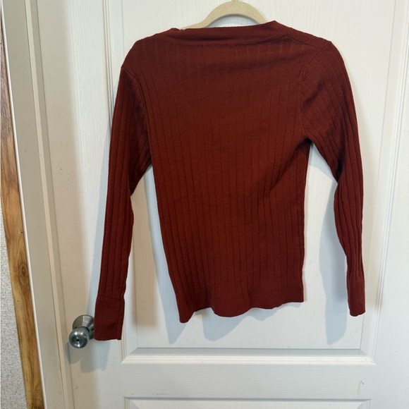 Women's V-Neck Button Sweater - Rust - Picture 3 of 6
